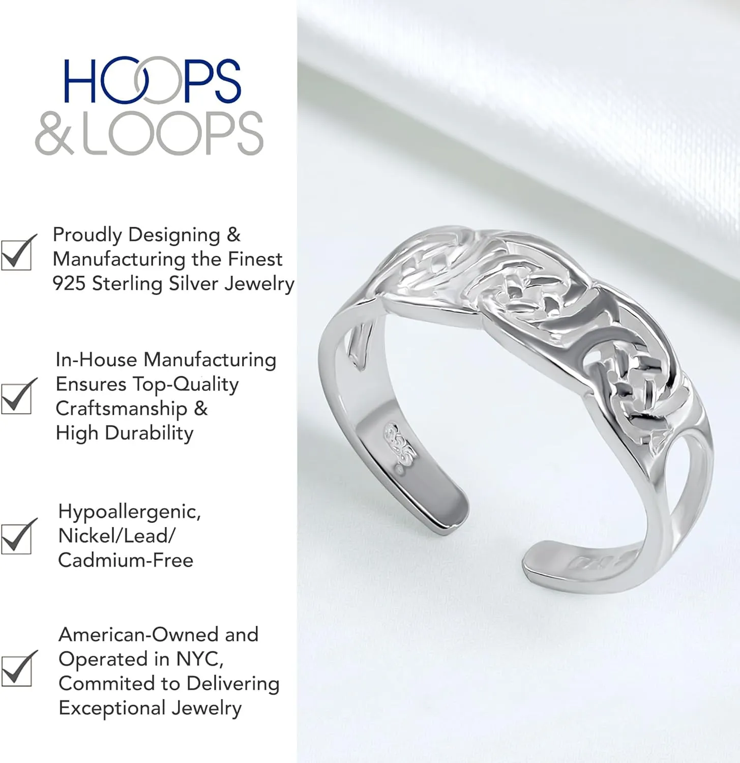 Hoops & Loops 925 Sterling Silver Irish Celtic Knot Open Toe Ring for Women Men