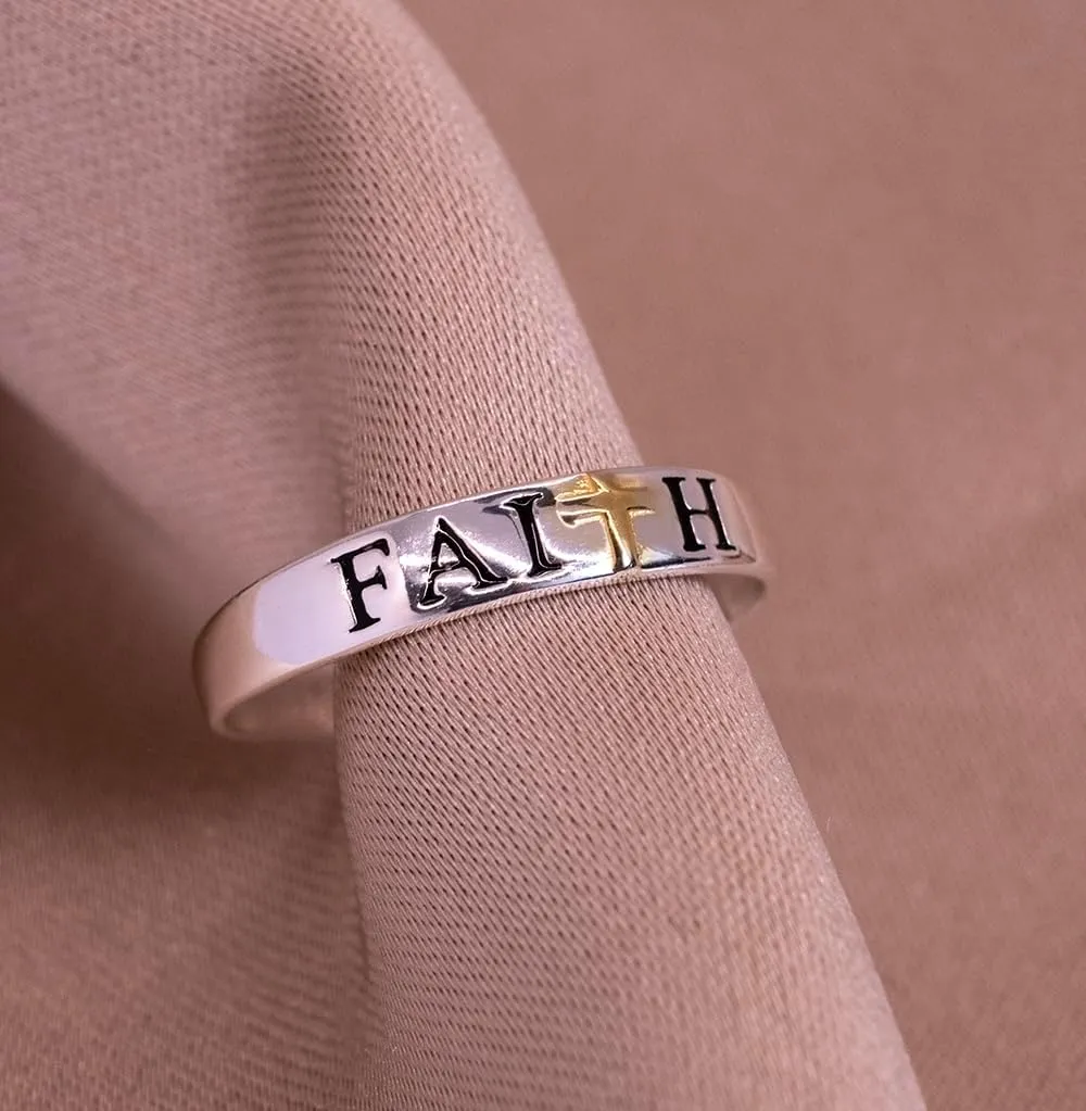 Hoops & Loops 925 Sterling Silver LOVE PEACE FAITH LUCK Inspirational Two-Tone Open Toe Ring for Women Men