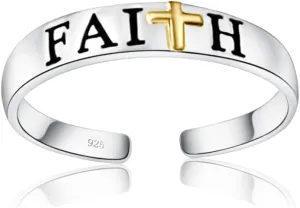 Hoops & Loops 925 Sterling Silver LOVE PEACE FAITH LUCK Inspirational Two-Tone Open Toe Ring for Women Men