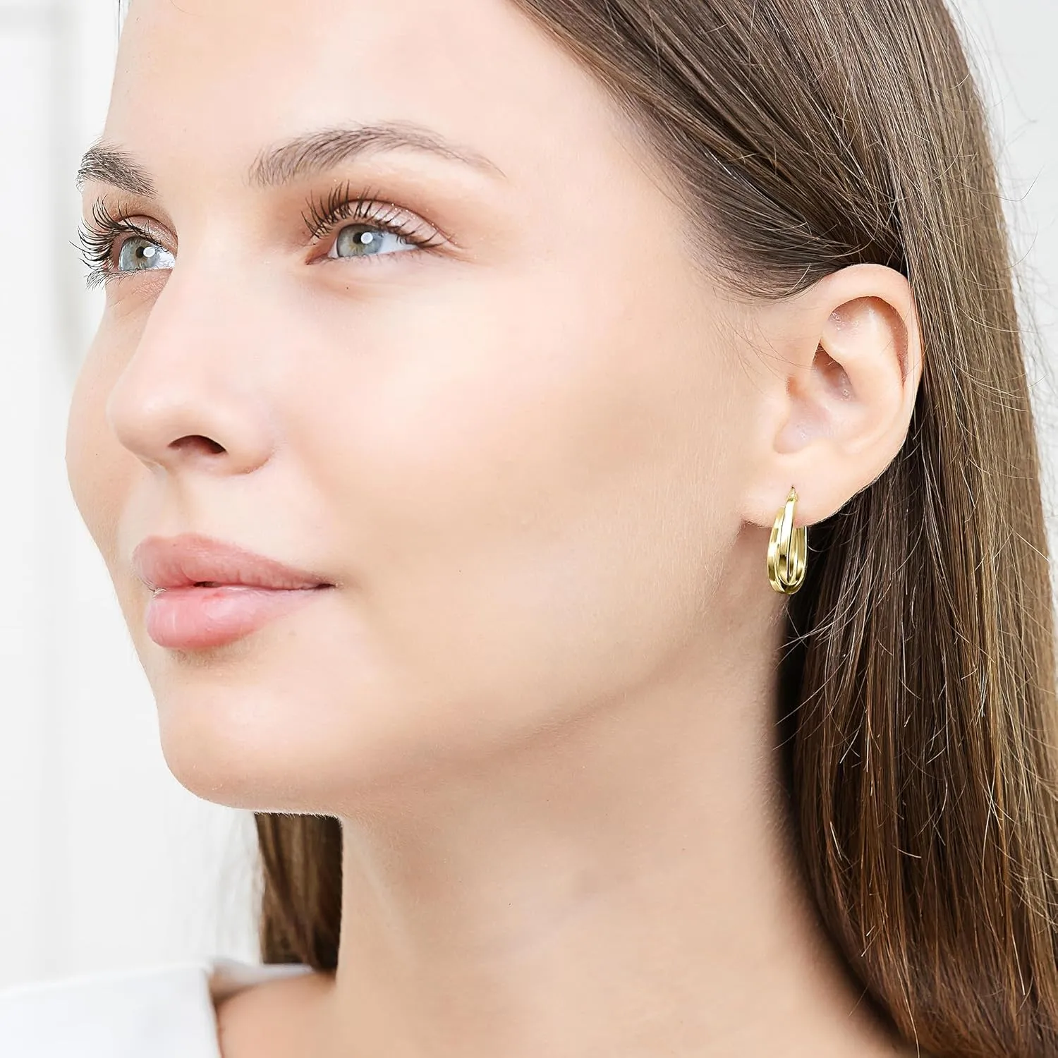 Hoops & Loops 925 Sterling Silver Square-Tube Twisted Intertwined 15mm Double Square Hoop Earrings for Women, Silver, Yellow & Rose Gold