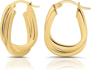 Hoops & Loops 925 Sterling Silver Square-Tube Twisted Intertwined 15mm Double Square Hoop Earrings for Women, Silver, Yellow & Rose Gold
