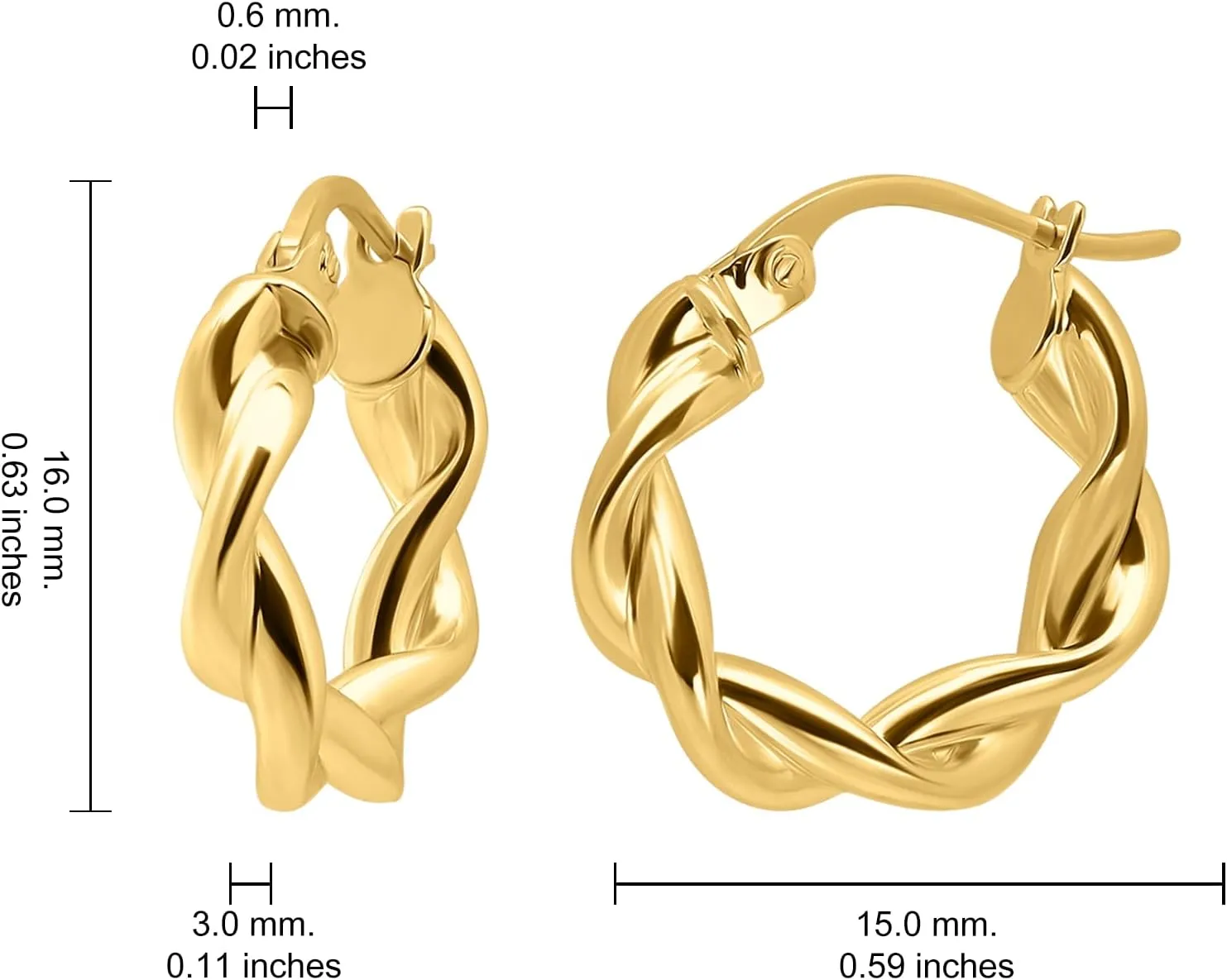 Hoops & Loops 925 Sterling Silver Twisted Hoop Earrings for Women, Silver/Gold/Rose Gold 3mm Twist Hypoallergenic Hoop Earrings 15/20/25/30/35/40mm