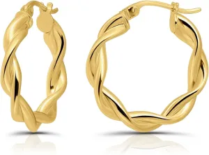 Hoops & Loops 925 Sterling Silver Twisted Hoop Earrings for Women, Silver/Gold/Rose Gold 3mm Twist Hypoallergenic Hoop Earrings 15/20/25/30/35/40mm