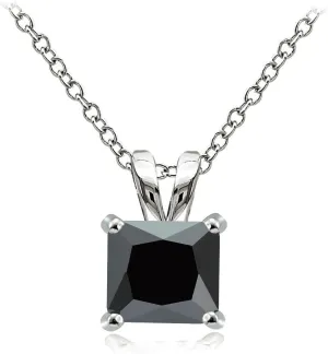 Hoops & Loops Sterling Silver Black Cubic Zirconia Square Solitaire Necklace