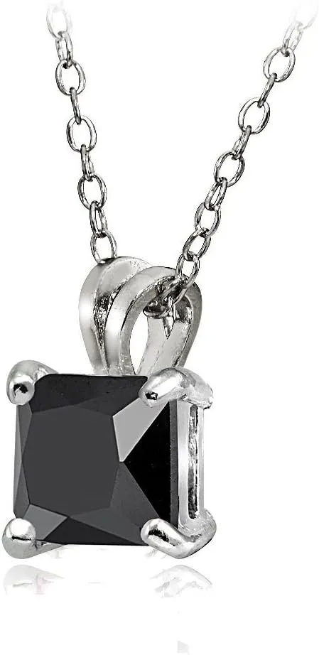 Hoops & Loops Sterling Silver Black Cubic Zirconia Square Solitaire Necklace