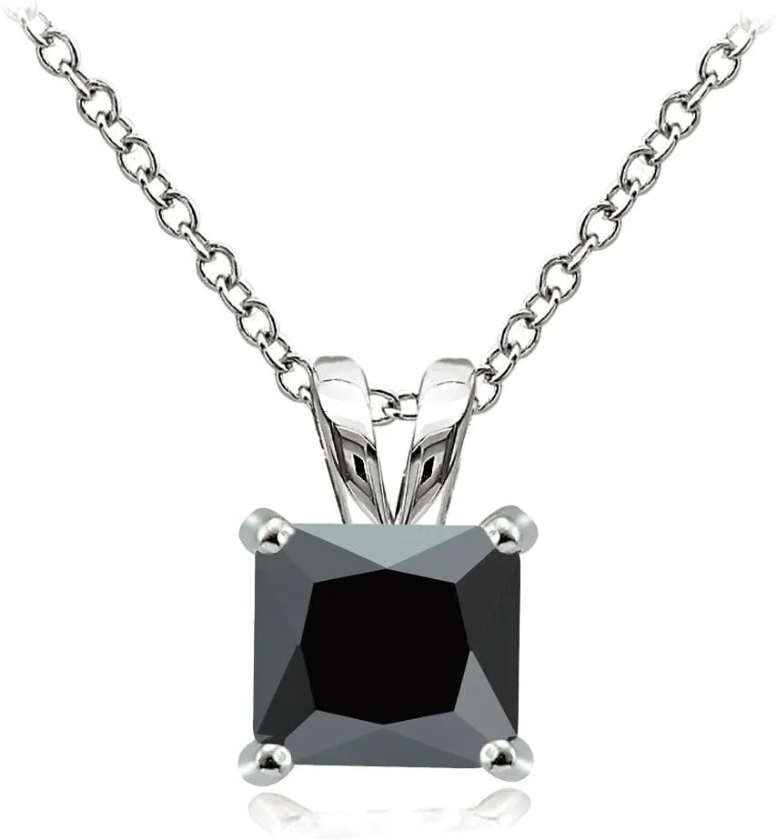 Hoops & Loops Sterling Silver Black Cubic Zirconia Square Solitaire Necklace