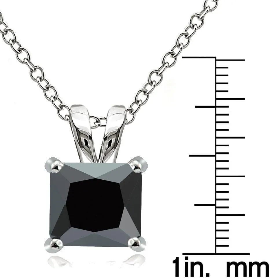 Hoops & Loops Sterling Silver Black Cubic Zirconia Square Solitaire Necklace