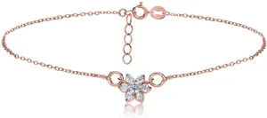 Hoops & Loops Sterling Silver Cubic Zirconia Flower Chain Anklet
