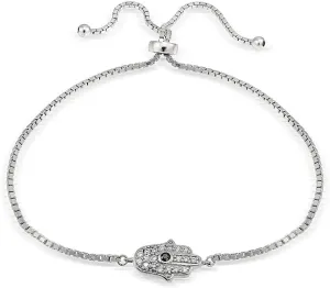 Hoops & Loops Sterling Silver Cubic Zirconia Hamsa Hand Adjustable Bracelet