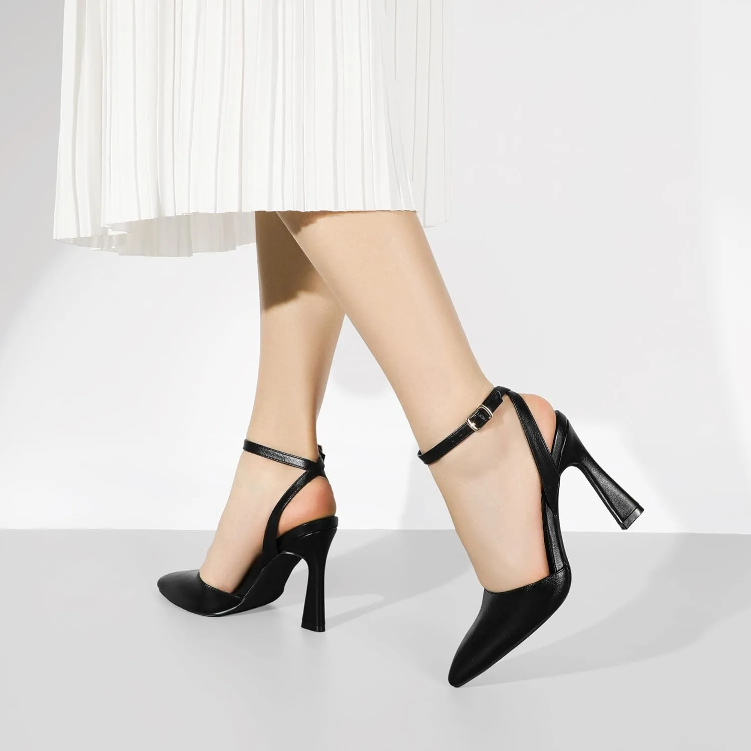 IDIFU IN4 Closed Toe Heels for Women High Stiletto Pointed Toe Heels Dressy Wedding Party Bridal Bride Prom Evening Work Dress Shoes Comfortable Formal Ankle Strap Sexy Slingback Pumps Shoes