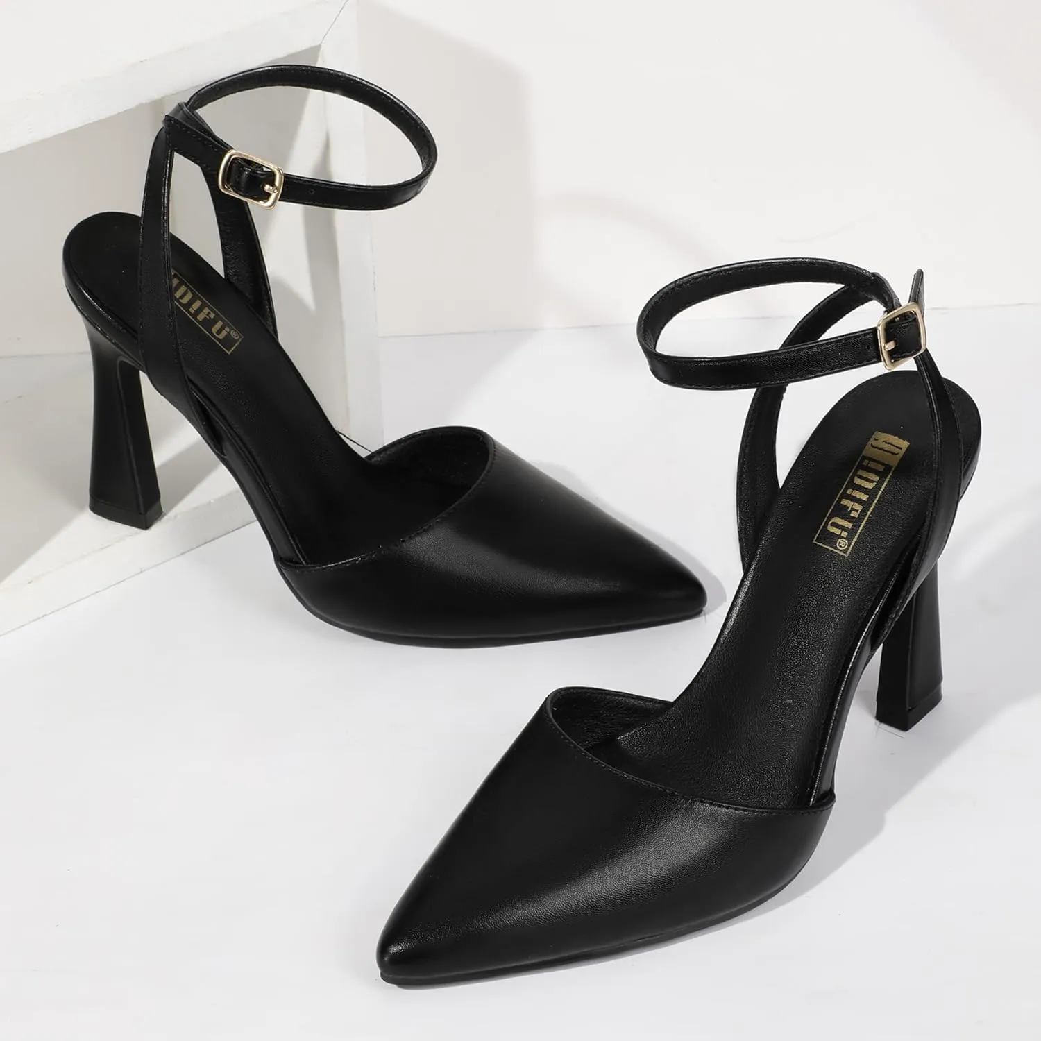IDIFU IN4 Closed Toe Heels for Women High Stiletto Pointed Toe Heels Dressy Wedding Party Bridal Bride Prom Evening Work Dress Shoes Comfortable Formal Ankle Strap Sexy Slingback Pumps Shoes