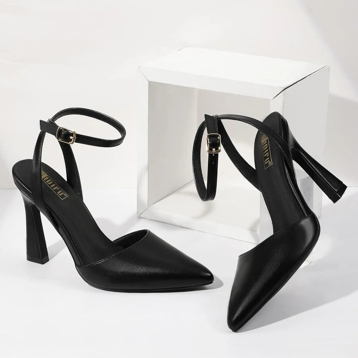 IDIFU IN4 Closed Toe Heels for Women High Stiletto Pointed Toe Heels Dressy Wedding Party Bridal Bride Prom Evening Work Dress Shoes Comfortable Formal Ankle Strap Sexy Slingback Pumps Shoes