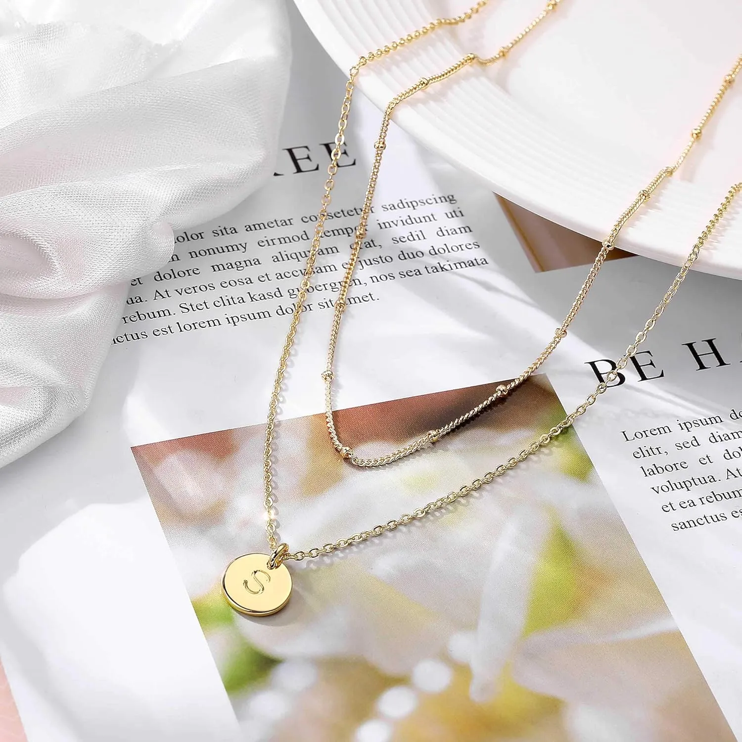IEFWELL Initial Necklaces for Women Girls - Gold Silver Rose Gold Double Side Engraved Hammered Coin Necklaces, Layered Necklace Jewelry Pendant for Teen Girls