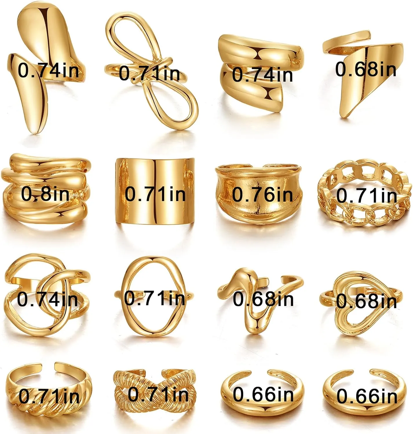 IFKM Gold Chunky Rings Set for Women 14k Gold Plated Thick Dome Stackable Open Rings Trendy Dainty Minimalist Jewelry Gifts