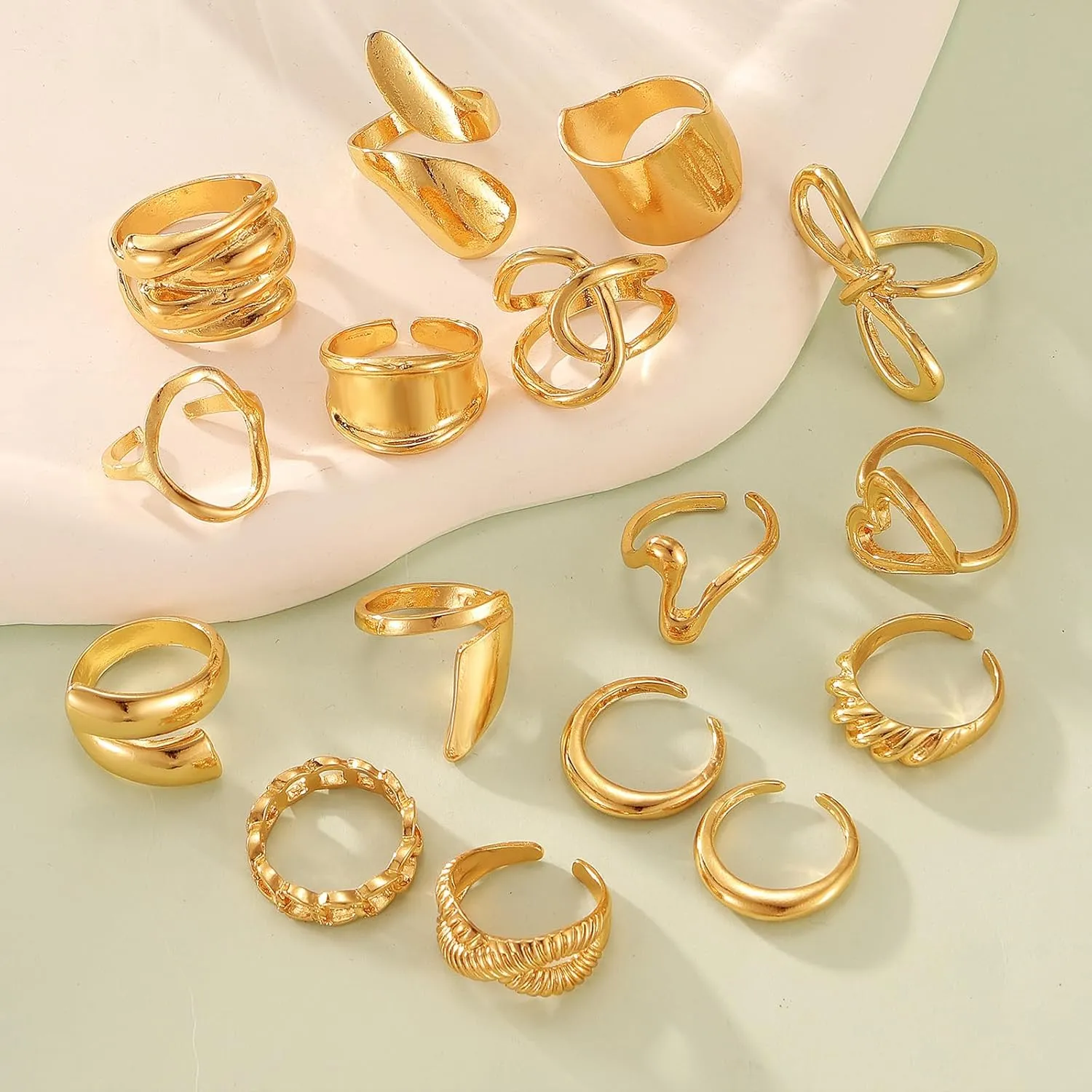 IFKM Gold Chunky Rings Set for Women 14k Gold Plated Thick Dome Stackable Open Rings Trendy Dainty Minimalist Jewelry Gifts