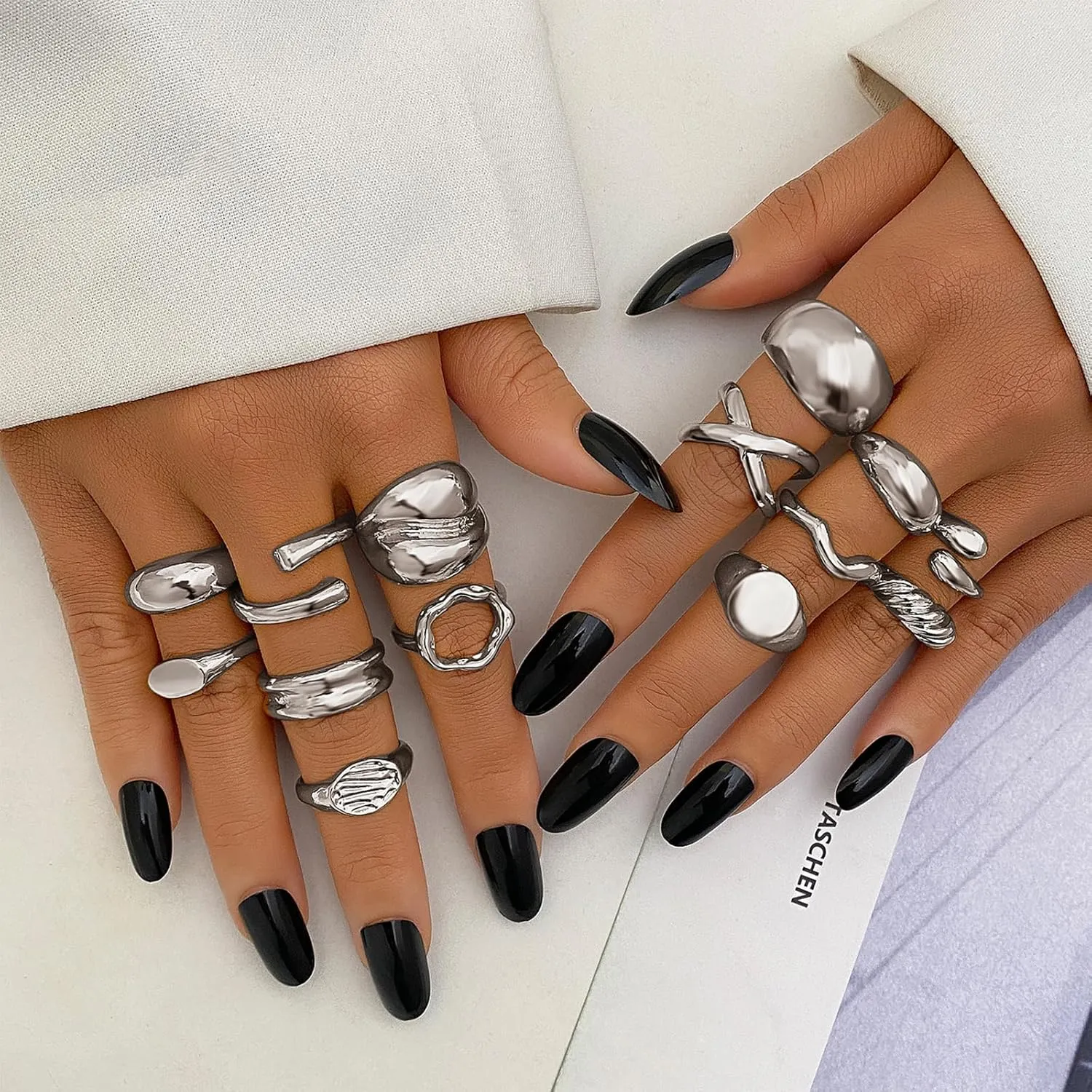 IFKM Gold Chunky Rings Set for Women 14k Gold Plated Thick Dome Stackable Open Rings Trendy Dainty Minimalist Jewelry Gifts