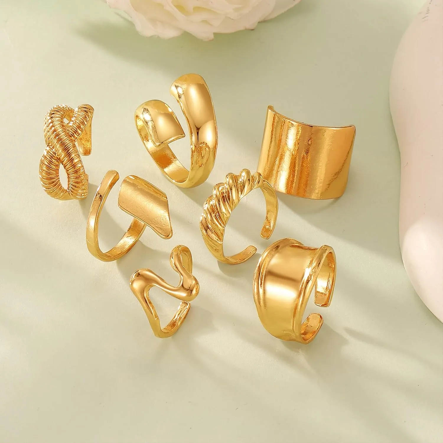 IFKM Gold Chunky Rings Set for Women 14k Gold Plated Thick Dome Stackable Open Rings Trendy Dainty Minimalist Jewelry Gifts