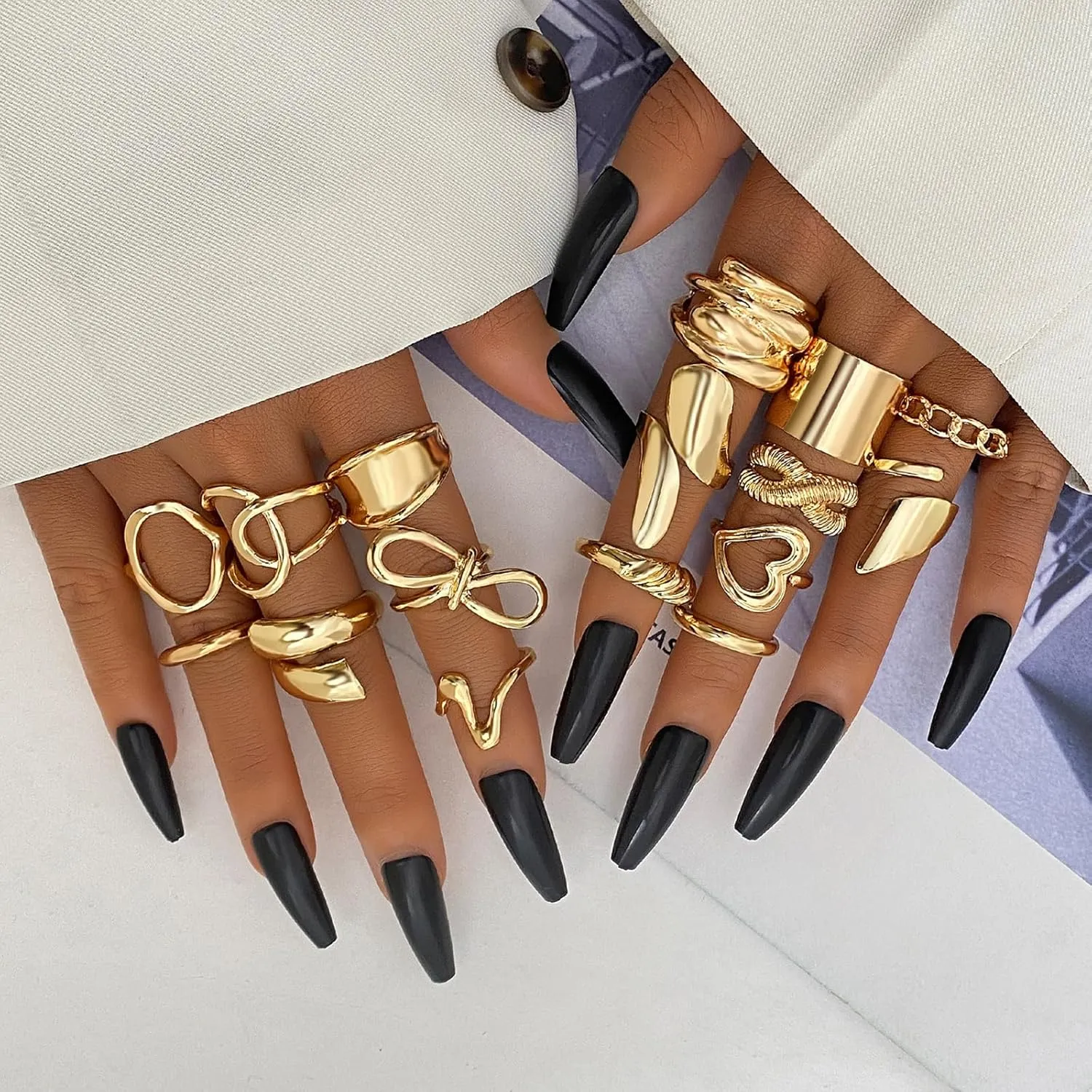 IFKM Gold Chunky Rings Set for Women 14k Gold Plated Thick Dome Stackable Open Rings Trendy Dainty Minimalist Jewelry Gifts