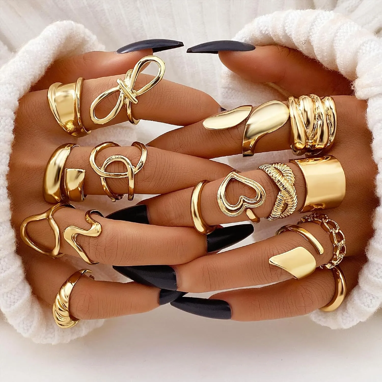 IFKM Gold Chunky Rings Set for Women 14k Gold Plated Thick Dome Stackable Open Rings Trendy Dainty Minimalist Jewelry Gifts
