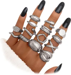 IFKM Gold Chunky Rings Set for Women 14k Gold Plated Thick Dome Stackable Open Rings Trendy Dainty Minimalist Jewelry Gifts