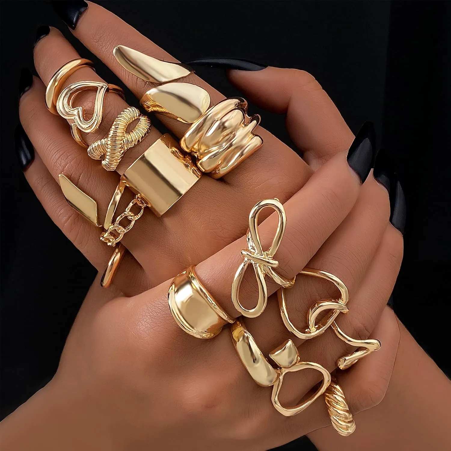 IFKM Gold Chunky Rings Set for Women 14k Gold Plated Thick Dome Stackable Open Rings Trendy Dainty Minimalist Jewelry Gifts