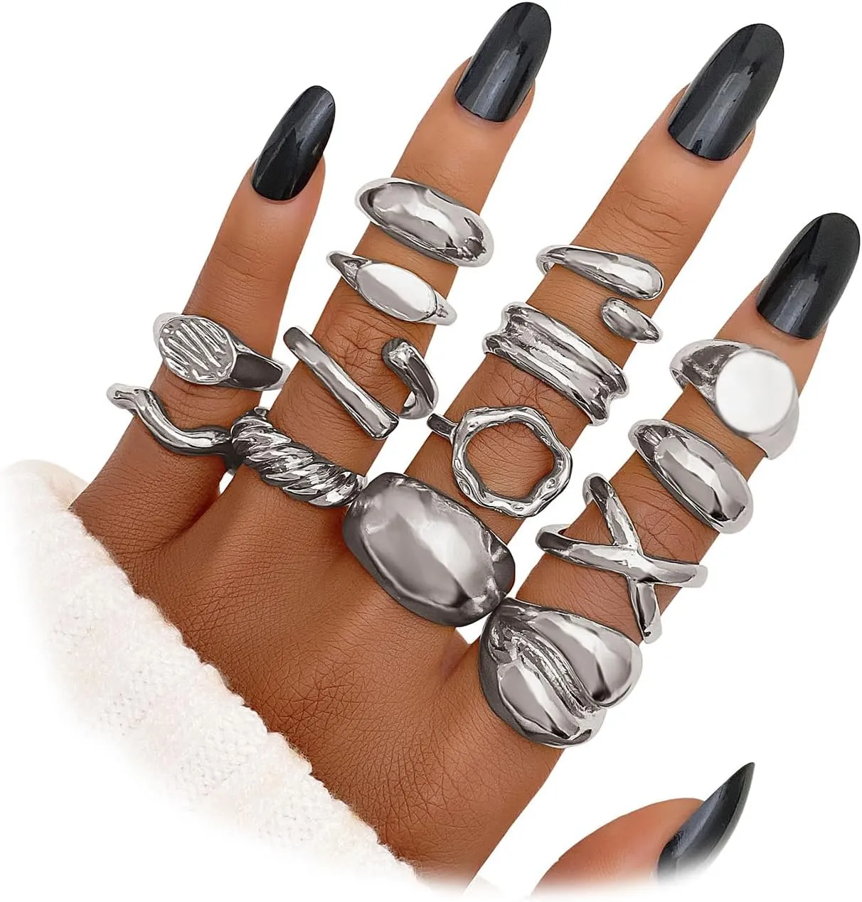 IFKM Gold Chunky Rings Set for Women 14k Gold Plated Thick Dome Stackable Open Rings Trendy Dainty Minimalist Jewelry Gifts