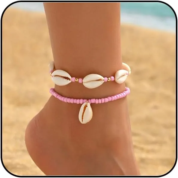 INENIMARTJ Puka Shell Anklets Bracelet for Women Colorful Shell Beaded Anklet Summer Ocean Hawaiian Beach Foot Jewelry Mermaid Seashell Anklets Jewelry for Women