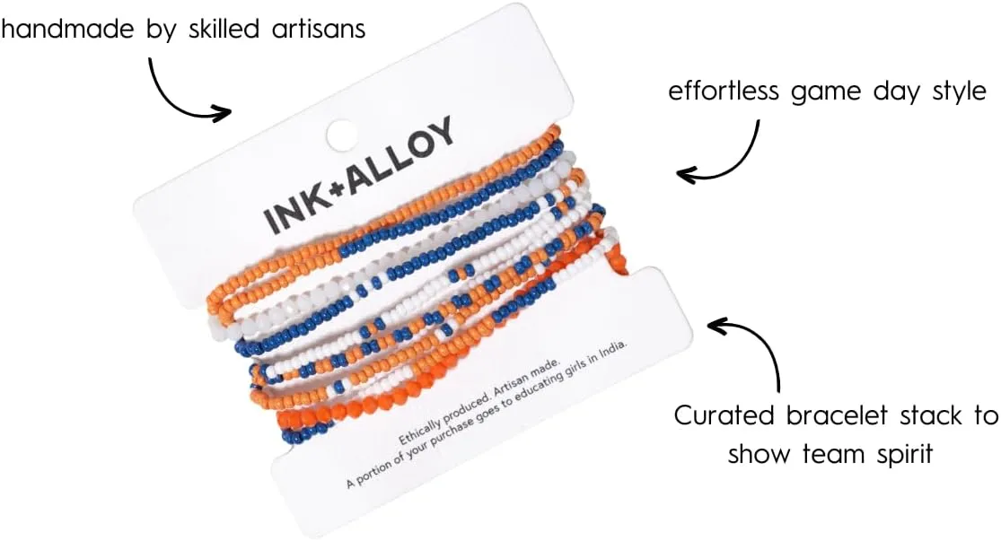 INK   ALLOY Game Day Bracelet Stacks, Beaded Bracelets for Football Gameday Outfits, Handmade Jewelry for College Students, Teachers, Football Moms, Set of 10
