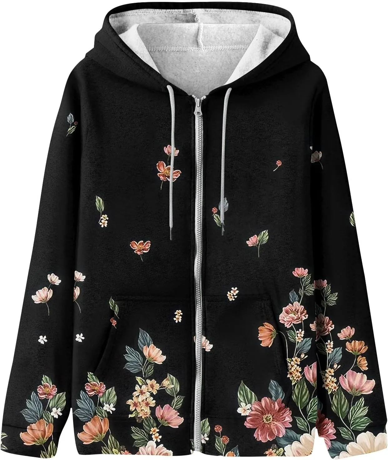 Jackets for Women 2024 Fall Winter Womens Hooded Zipper Drawstring Sweatshirts Trendy Outwear Warm Coats with Pockets