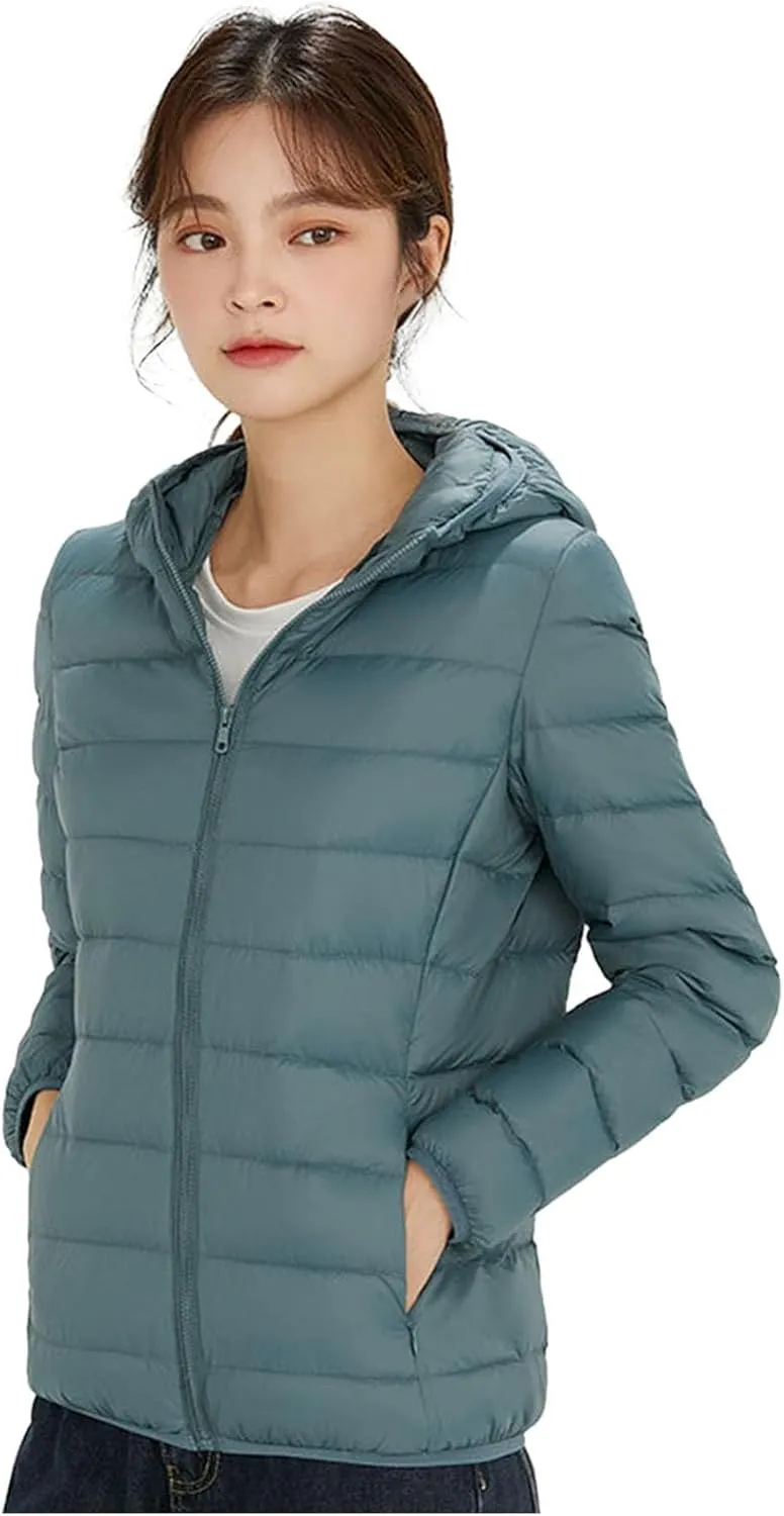 Jackets for Women Lightweight Packable Slim Fit Puffer Jacket Casual Hooded Warm Winter Quilted Down Jacket with Hood