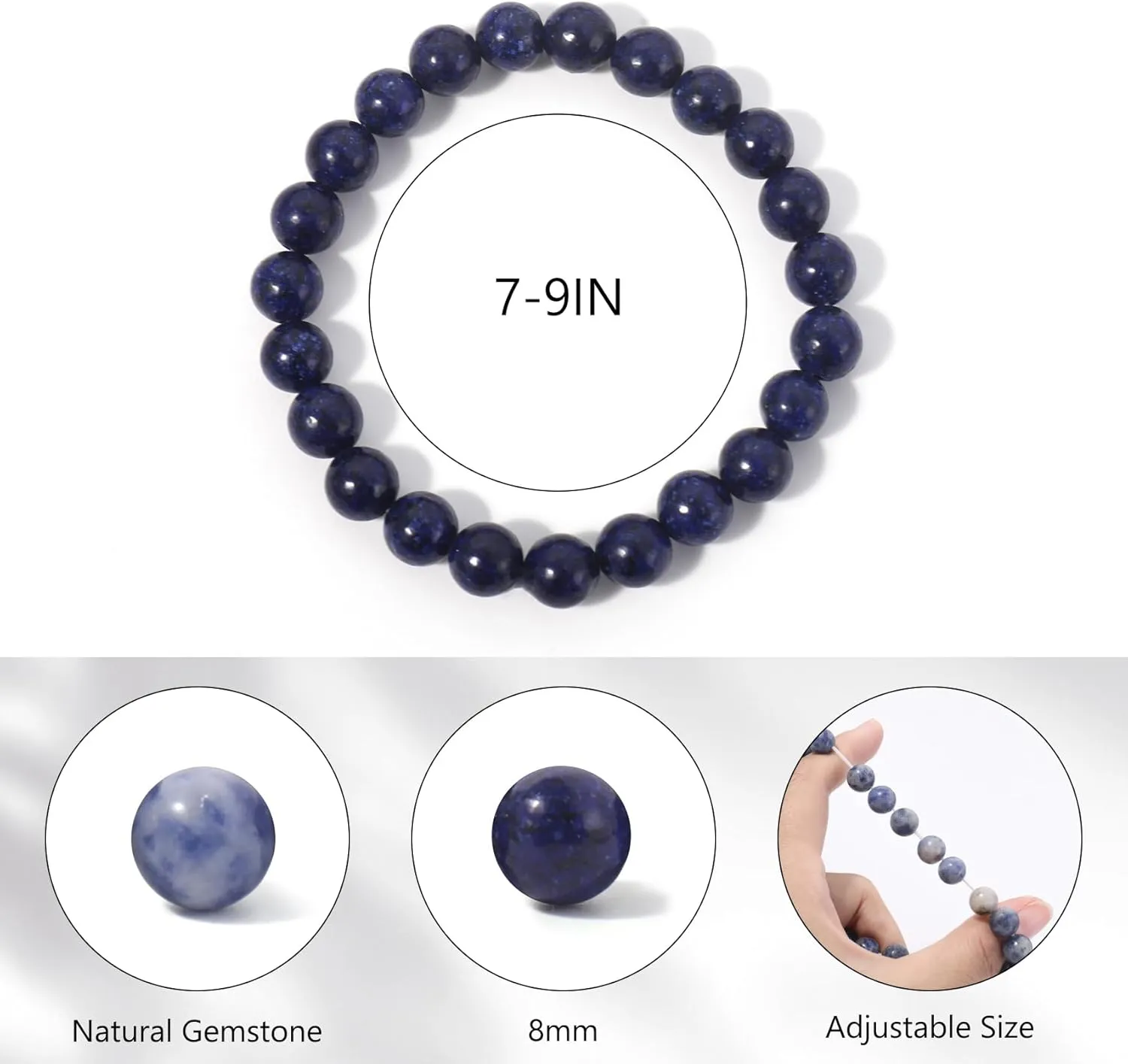 Jardme Healing Stone Bracelets for Women, 8mm Beaded Bracelets Anxiety Lapis Lazuli Bracelet Stretch Trend Yoga Bracelet, Birthday Gifts for Women