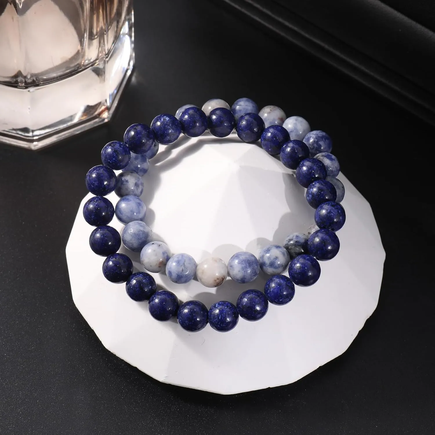 Jardme Healing Stone Bracelets for Women, 8mm Beaded Bracelets Anxiety Lapis Lazuli Bracelet Stretch Trend Yoga Bracelet, Birthday Gifts for Women