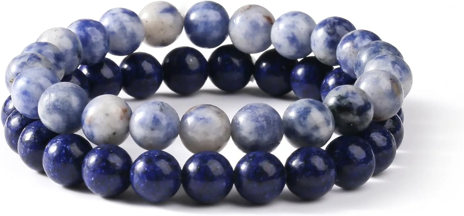 Jardme Healing Stone Bracelets for Women, 8mm Beaded Bracelets Anxiety Lapis Lazuli Bracelet Stretch Trend Yoga Bracelet, Birthday Gifts for Women
