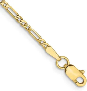 JewelryWeb 10k Solid Yellow Gold 1.75mm Flat Figaro Chain Anklet-Anklet for Women and Men
