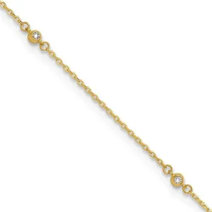 JewelryWeb 14k Gold Polished CZ Simulated Diamond 5 Station With 1 In Ext. Anklet 9 Inch 0.75mm Wide-Anklet for Women