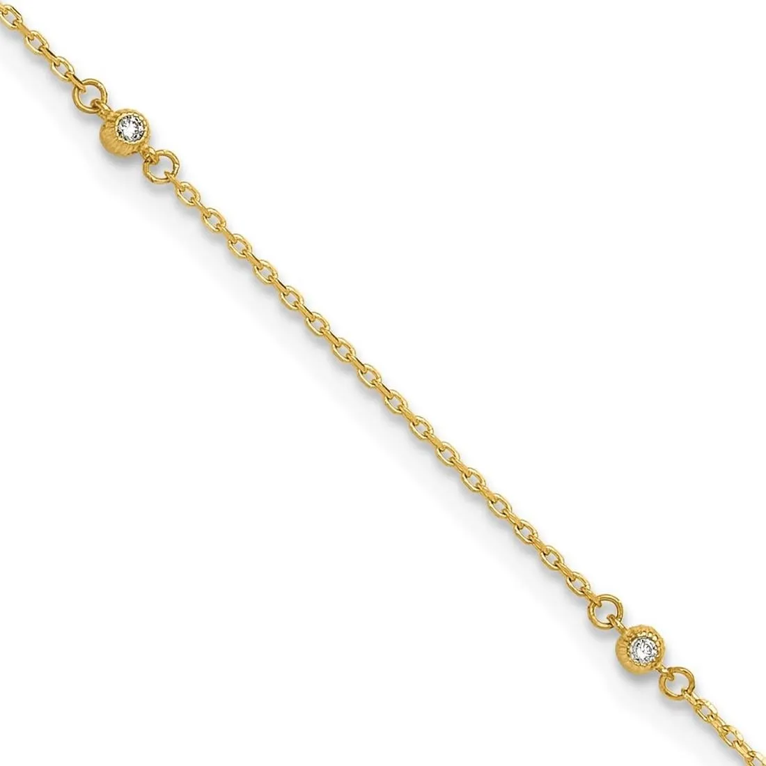 JewelryWeb 14k Gold Polished CZ Simulated Diamond 5 Station With 1 In Ext. Anklet 9 Inch 0.75mm Wide-Anklet for Women