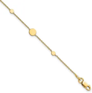 JewelryWeb 14k Solid Yellow Gold Polished Disc With 1inch Extension Anklet 1mm Wide 9 Inch-Anklet for Women