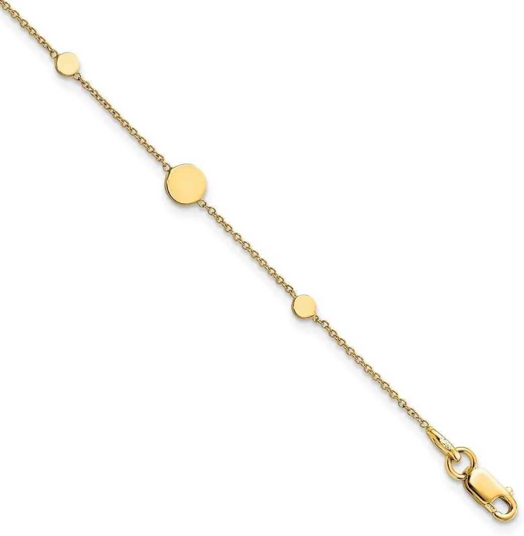 JewelryWeb 14k Solid Yellow Gold Polished Disc With 1inch Extension Anklet 1mm Wide 9 Inch-Anklet for Women