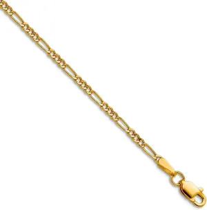 JewelryWeb 14k Yellow Gold 1.9mm Semi solid Figaro Chain Ankle Bracelet Anklet for Women and Men