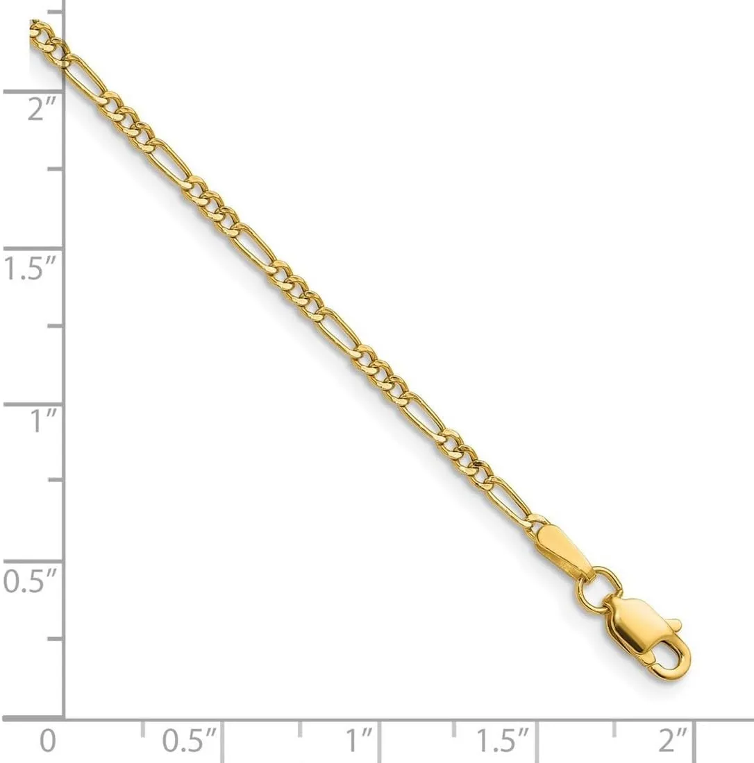 JewelryWeb 14k Yellow Gold 1.9mm Semi solid Figaro Chain Ankle Bracelet Anklet for Women and Men