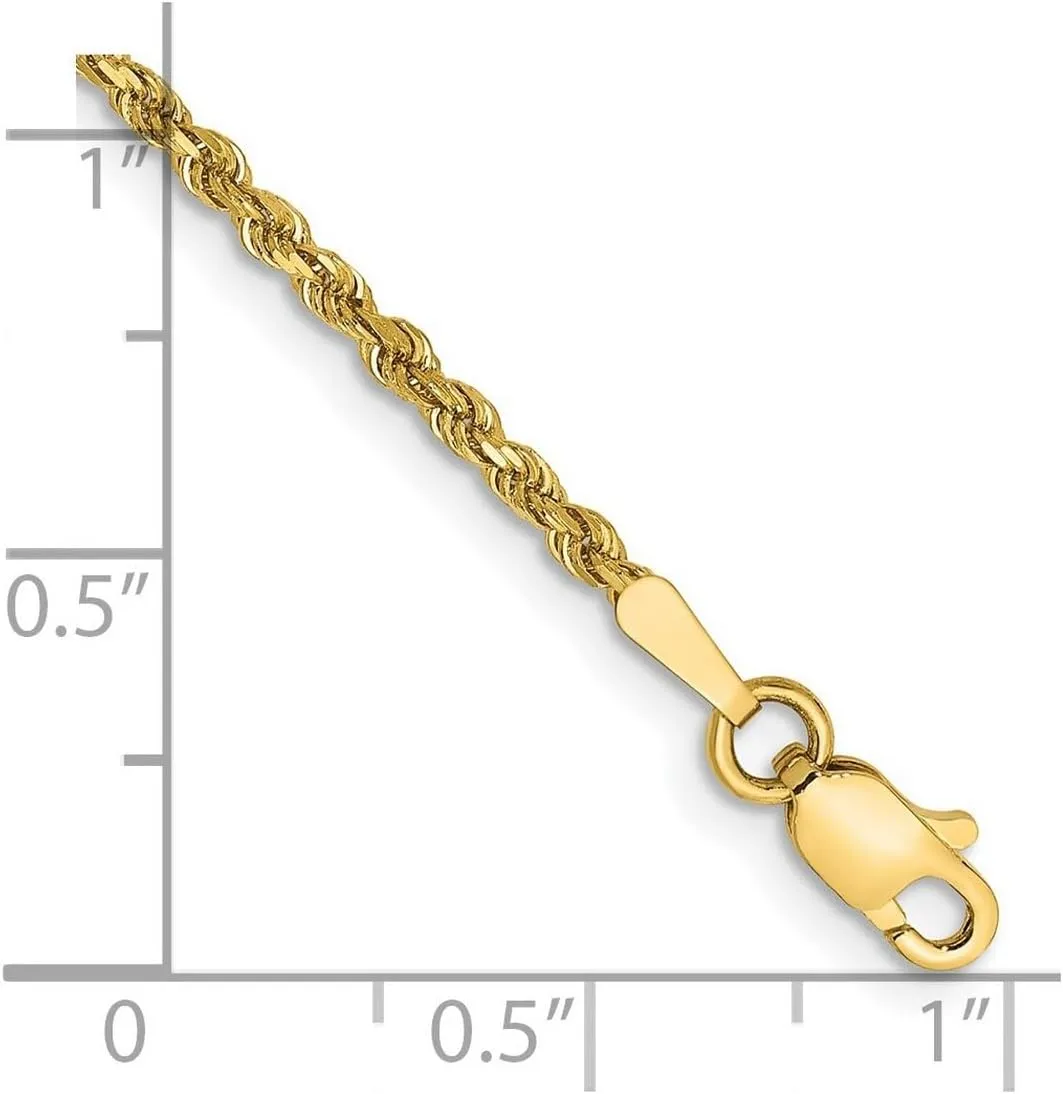 JewelryWeb 14k Yellow Gold Solid Polished 2.0mm Sparkle Cut Rope Anklet Lobster Claw-Anklet for Women