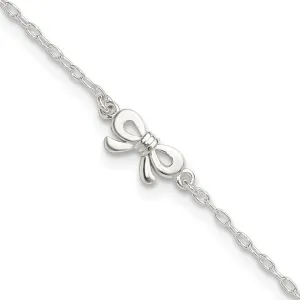 JewelryWeb 1.5mm 925 Sterling Silver Polished CZ Simulated Diamond Bow With 1ext Anklet 9 Inch-Anklet for Women