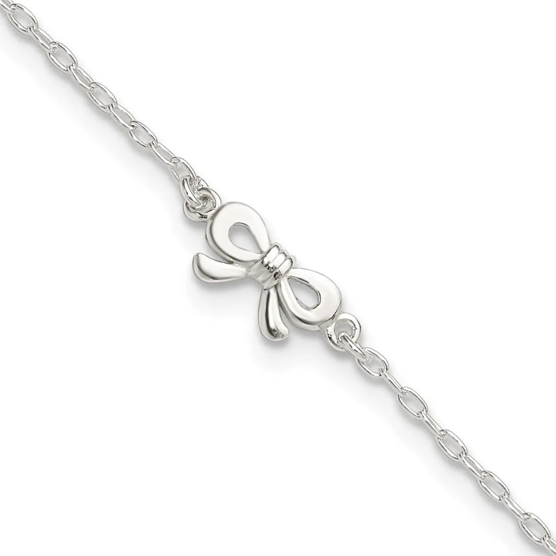 JewelryWeb 1.5mm 925 Sterling Silver Polished CZ Simulated Diamond Bow With 1ext Anklet 9 Inch-Anklet for Women