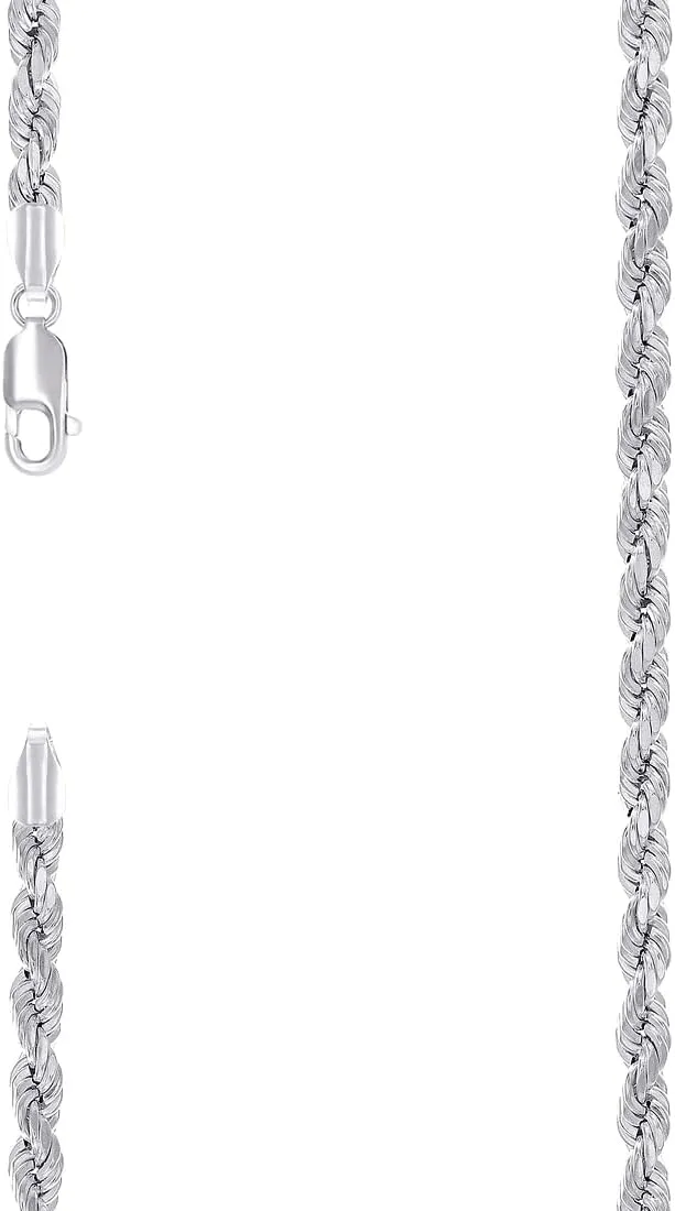 JewelryWeb 925 Sterling Silver Hollow Rope Chain Rhodium 4.8mm Anklet-Anklet for Women and Men