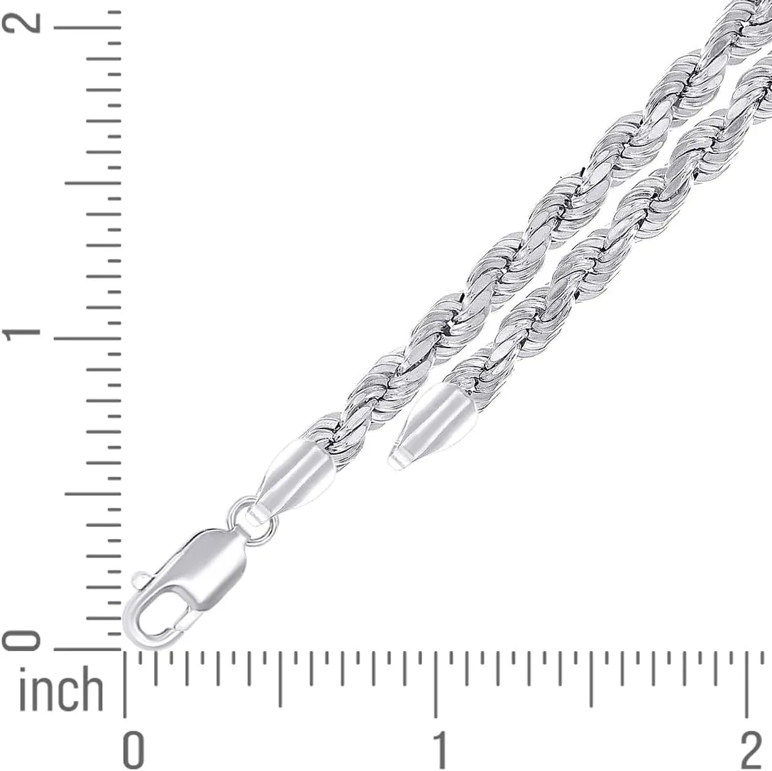 JewelryWeb 925 Sterling Silver Hollow Rope Chain Rhodium 4.8mm Anklet-Anklet for Women and Men