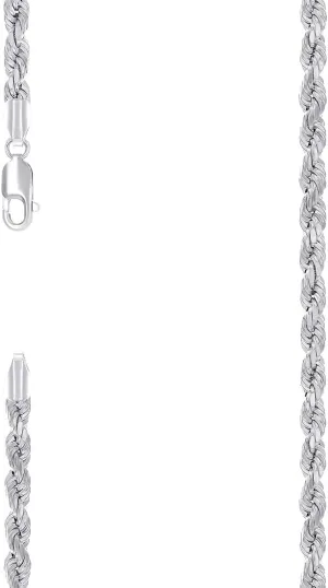 JewelryWeb 925 Sterling Silver Hollow Rope Chain Rhodium 4.8mm Anklet-Anklet for Women and Men