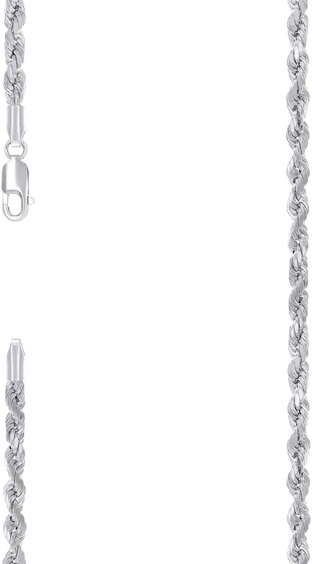 JewelryWeb 925 Sterling Silver Hollow Rope Chain Rhodium 4mm Anklet-Anklet for Women and Men