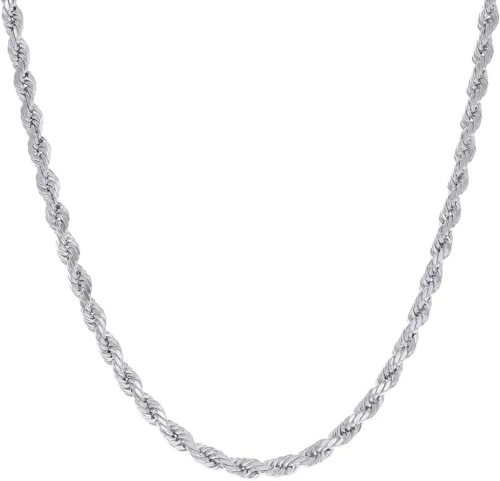 JewelryWeb 925 Sterling Silver Hollow Rope Chain Rhodium 4mm Anklet-Anklet for Women and Men