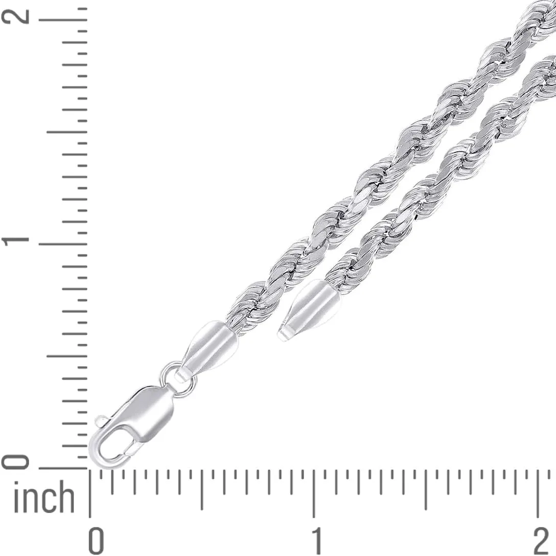 JewelryWeb 925 Sterling Silver Hollow Rope Chain Rhodium 4mm Anklet-Anklet for Women and Men