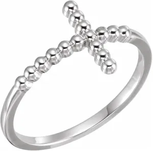 JewelryWeb Continuum 925 Sterling Silver Beaded Sideways Religious Faith Cross Ring Mounting Size 7 Band Style-Ring for Women